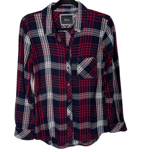 Rails XSmall XS Navy Blue Red White Hunter Plaid Long Sleeve Blouse Shirt Collar - Picture 1 of 11